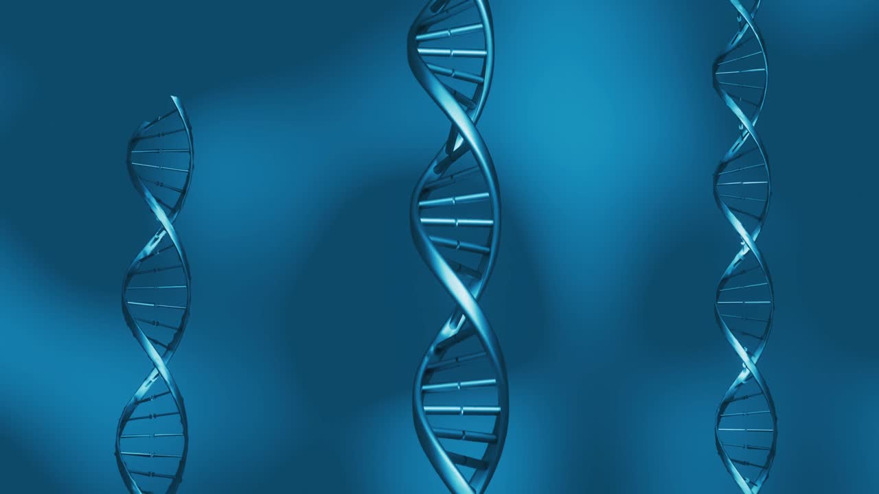 animación de cadenas de adn sobre un fondo azul