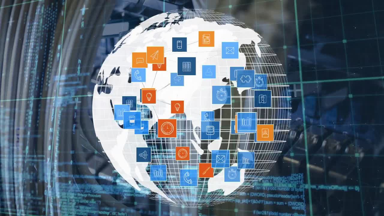 иконки глобуса и цифровых приложений