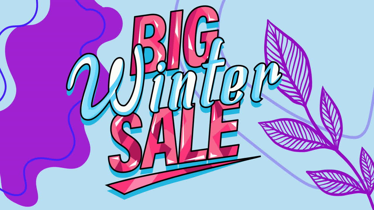 animación de la gran venta de invierno sobre fondo azul y púrpura