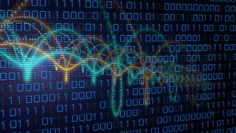 animation of binary coding data processing with glowing neon light trails