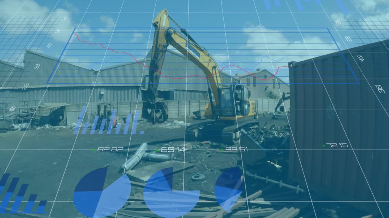 procesamiento de datos financieros contra el grabador de grúa en el sitio industrial urbano