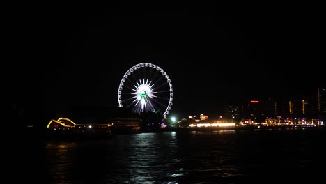 blurry of night light, river in city