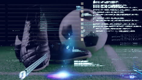 animation of data processing over feet of football player with ball