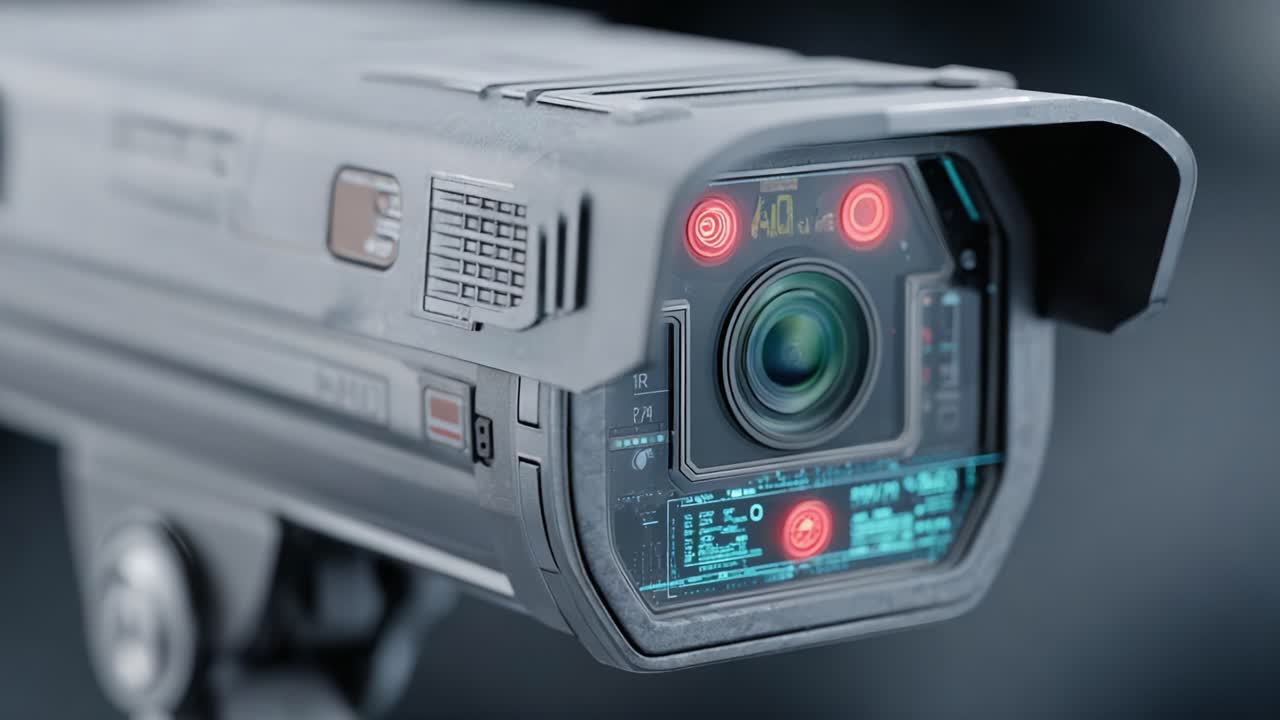 Advanced Surveillance Camera with High-Tech Features: A Close-Up View of Innovative Design, Digital Interfaces, and Cutting-Edge Imaging Capabilities Captured in Two Frames