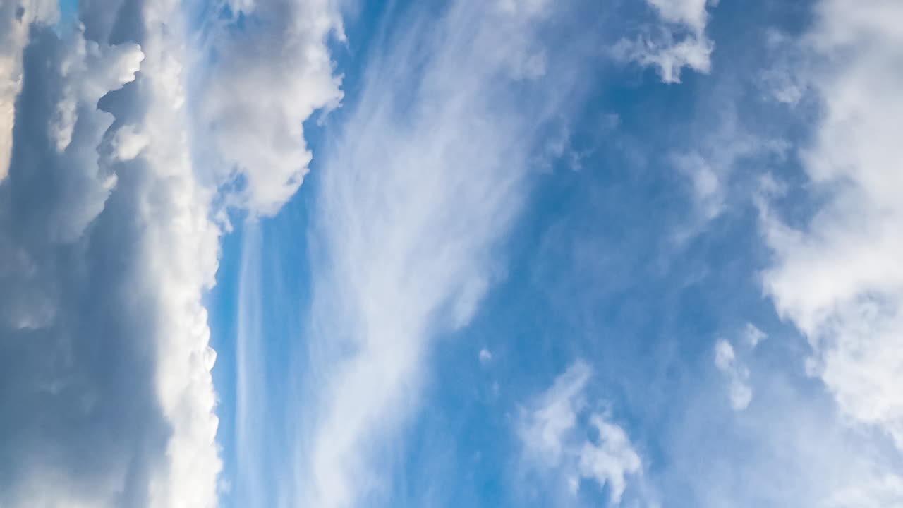 Dramatic cloudscape formation. Clouds move quickly in the sky. Low angle view. Timelapse. Vertical screen.