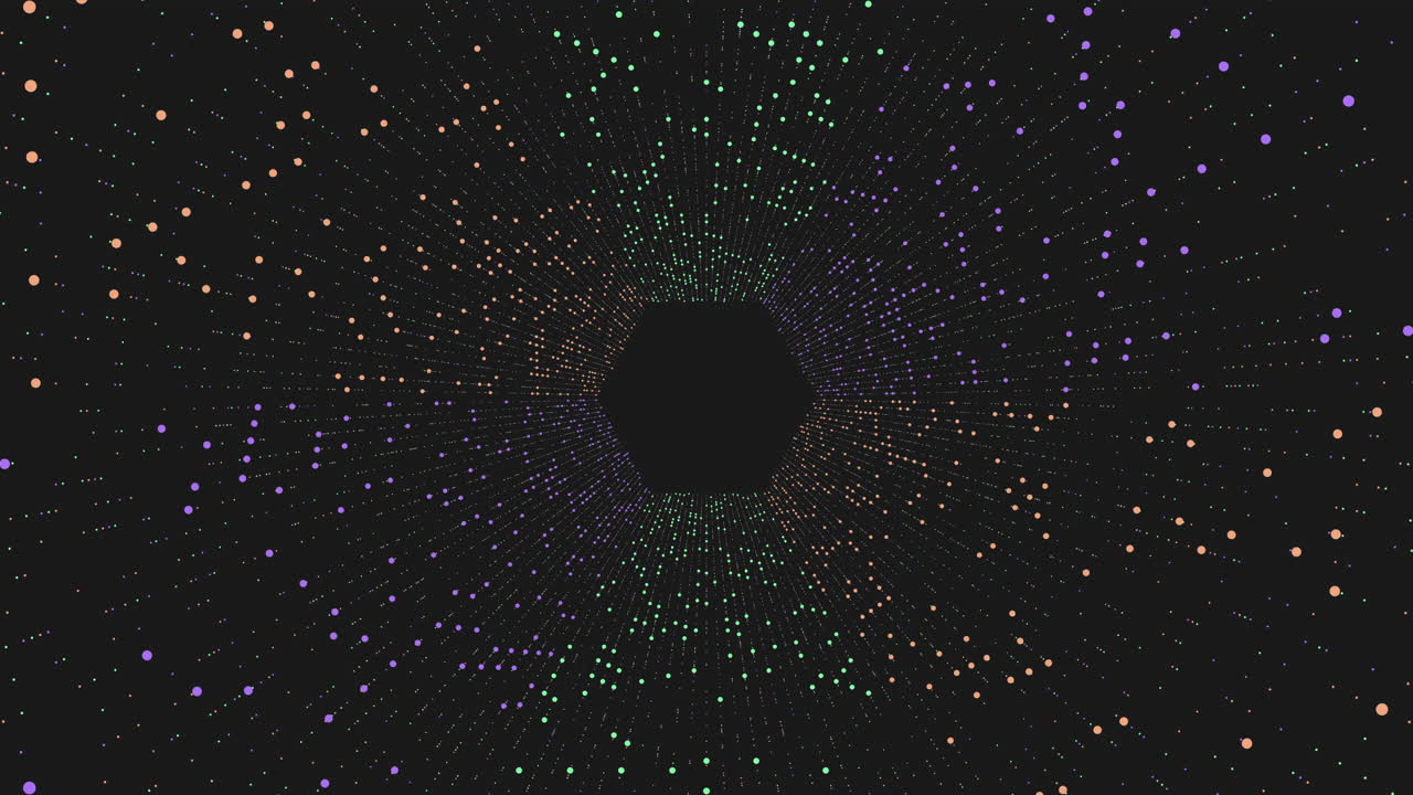 patrón de puntos simétricos de colores vibrantes sobre un fondo negro