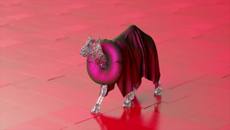 abstracto de caballo o camello renderizado en 3d con acentos rosados y rojos