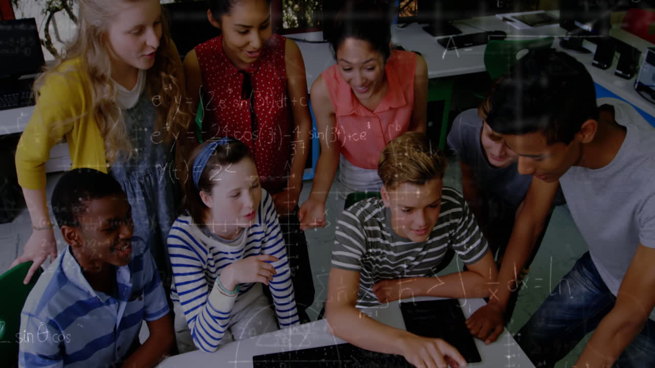 Animation of mathematical drawings over smiling students using computer