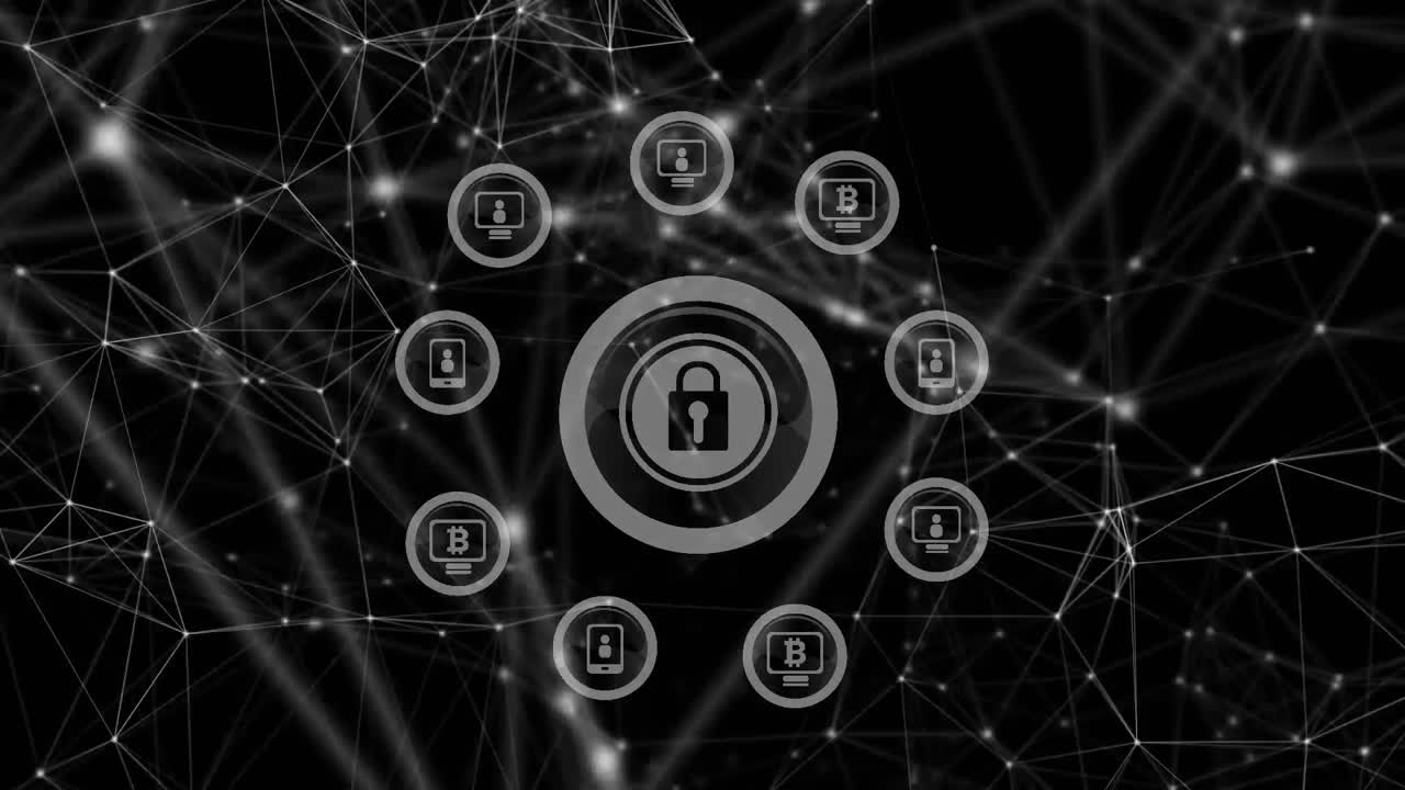 animación digital de la red de conexiones a través de múltiples iconos de candado de seguridad sobre fondo negro