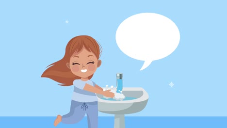 niña pequeña lavándose las manos hablando animación