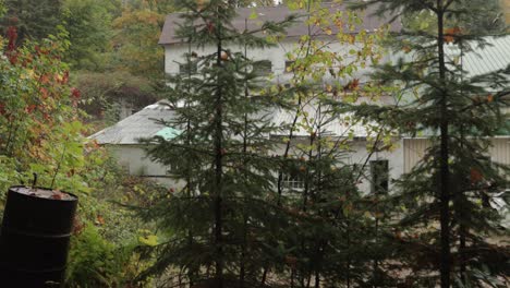 Reveal-of-a-old-rustic-barn-which-was-converted-to-a-wedding-venue-from-the-woods-at-Manoir-Montpellier-in-Quebec