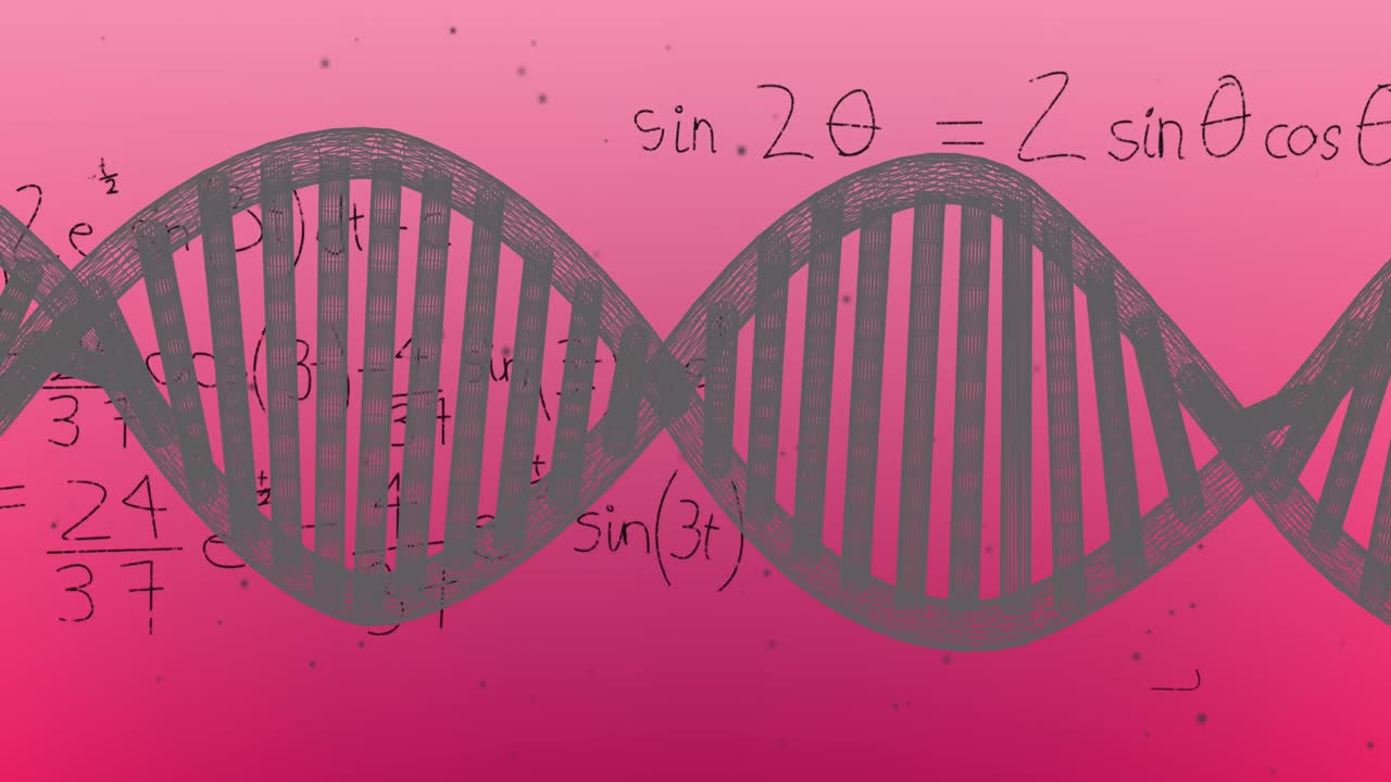 Animazione di elaborazione di dati scientifici e rotazione di un filamento di DNA.