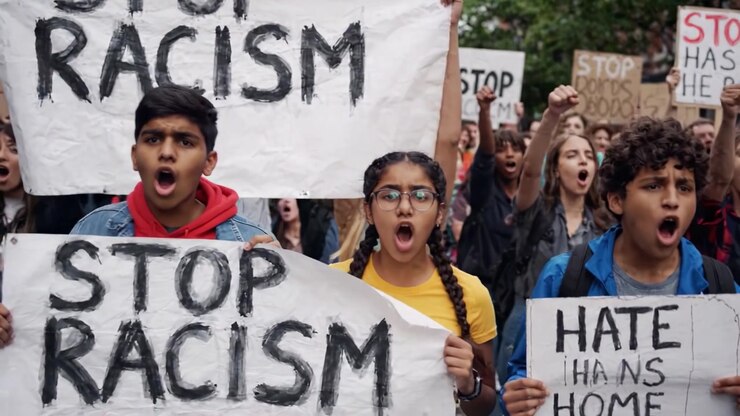 Youth Demonstration Against Racism: A Powerful Call for Unity and Awareness Captured in a Passionate Protest for Equality and Justice in Society