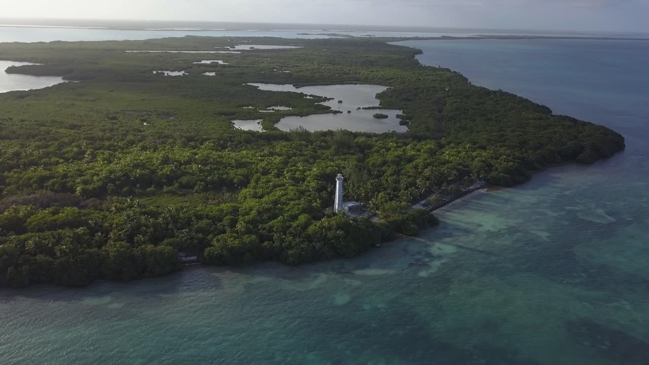 AERIAL: Lighthouse in Mexico at sunset