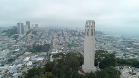 Aerial-view-San-Francisco-California-USA-Coit-Tower-Telegraph-Hill-on-a-cloudy-day