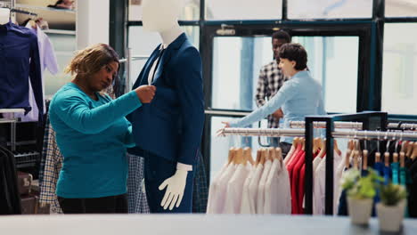 customer looking at elegant suit