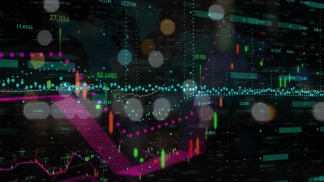 Animación-Del-Procesamiento-De-Datos-Financieros-Sobre-Las-Luces-Desenfocadas-De-Las-Calles-De-La-Ciudad.