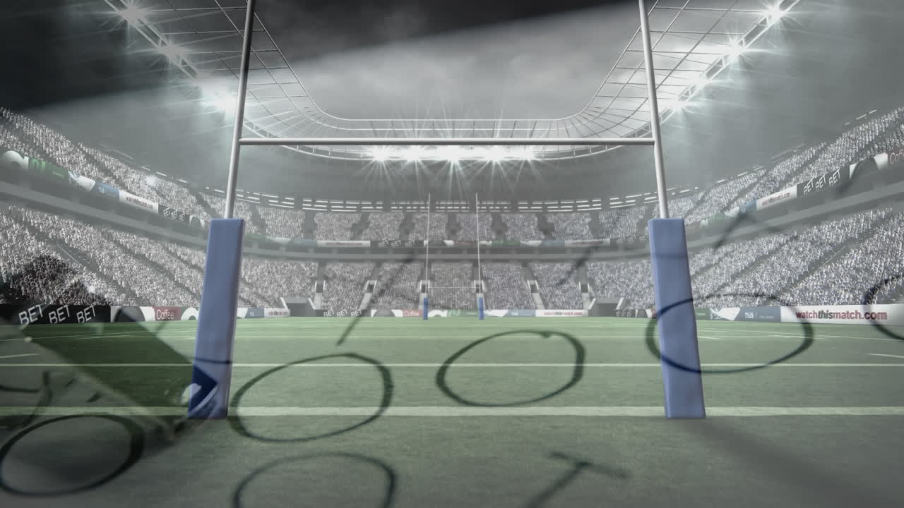 Rugby stadium with a strategy paper and whistle