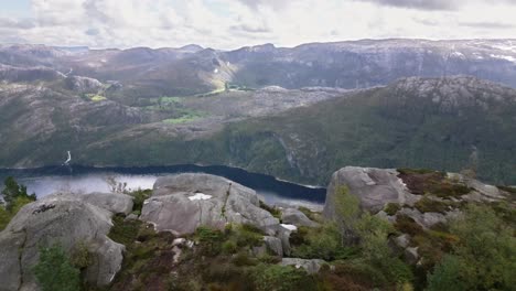 mountain landscape with a large fjord, norway, drone, europe