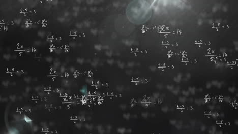 ecuaciones y fórmulas matemáticas animación sobre fondo oscuro con llamaradas de luz