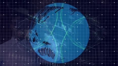 animación de la red de conexiones en todo el mundo y procesamiento de datos