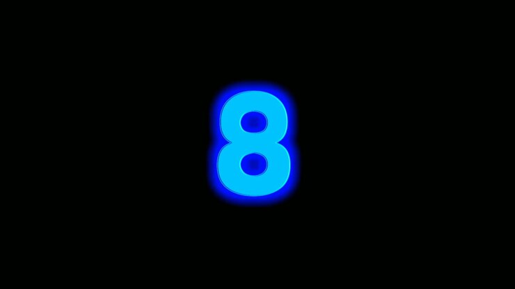 Neon Blue Energy Number eight 8 Animation on black background