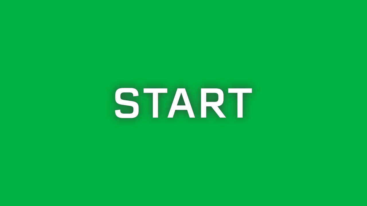 Vintage-style "start" animation with colorful fringing on a white background.