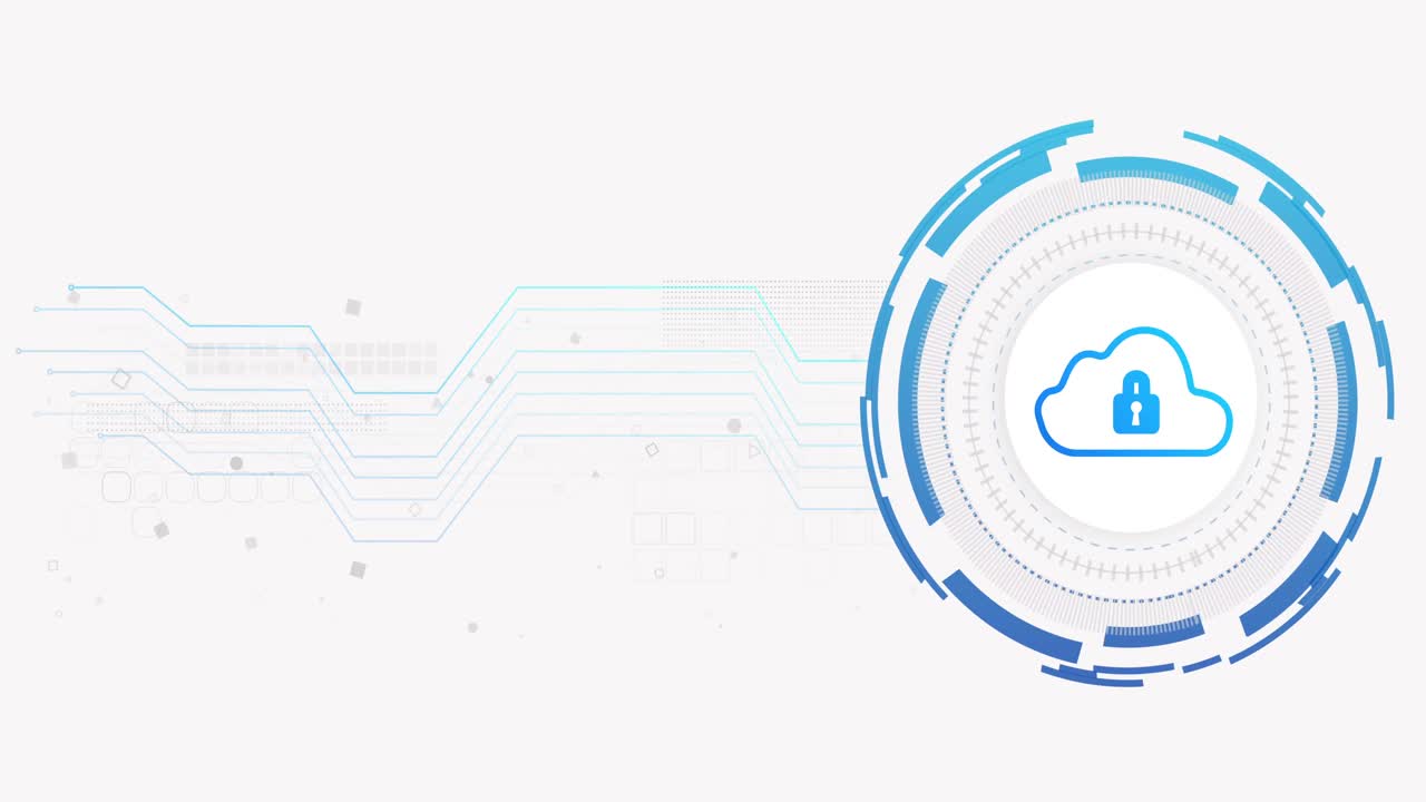 Animation of network of connections and cloud with padlock on white background