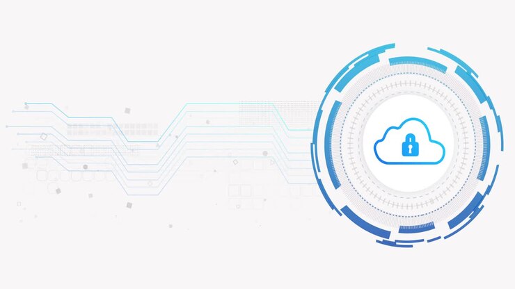Animation of network of connections and cloud with padlock on white background
