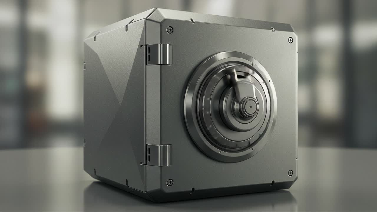 A Stunning Metallic Safe Showcasing Advanced Security Features, Highlighting Its Robust Build and Sophisticated Locking Mechanism with a Modern Design Aesthetic