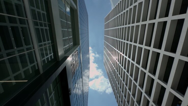 Paesaggio urbano di grattacieli per un tema di economia commerciale, finanza e polo d'affari
