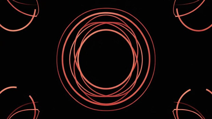 Animación abstracta de anillos rojos giratorios sobre fondo negro