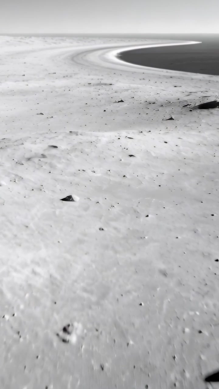 Video vertical: Despegue de dron con cámara en movimiento, inspeccionando arena con rocas, costa en media luna