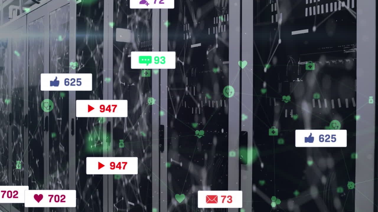 컴퓨터 서버를 통해 소셜 미디어 데이터 처리의 애니메이션