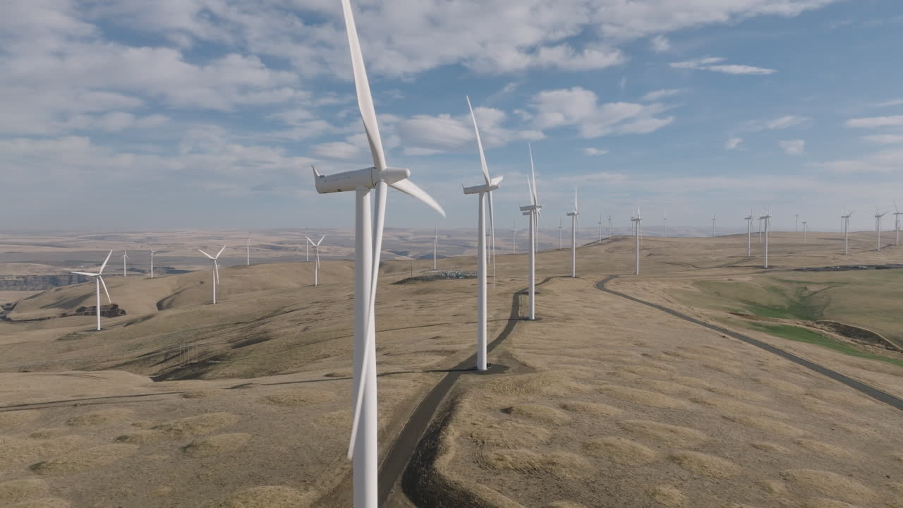 Drone aerial of wind turbines in southern Washington-2