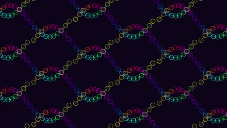 repeat futuristic waves pattern with rainbow rings and glitters on black gradient