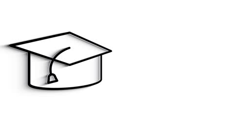 3d line icon student hat animation on white background.