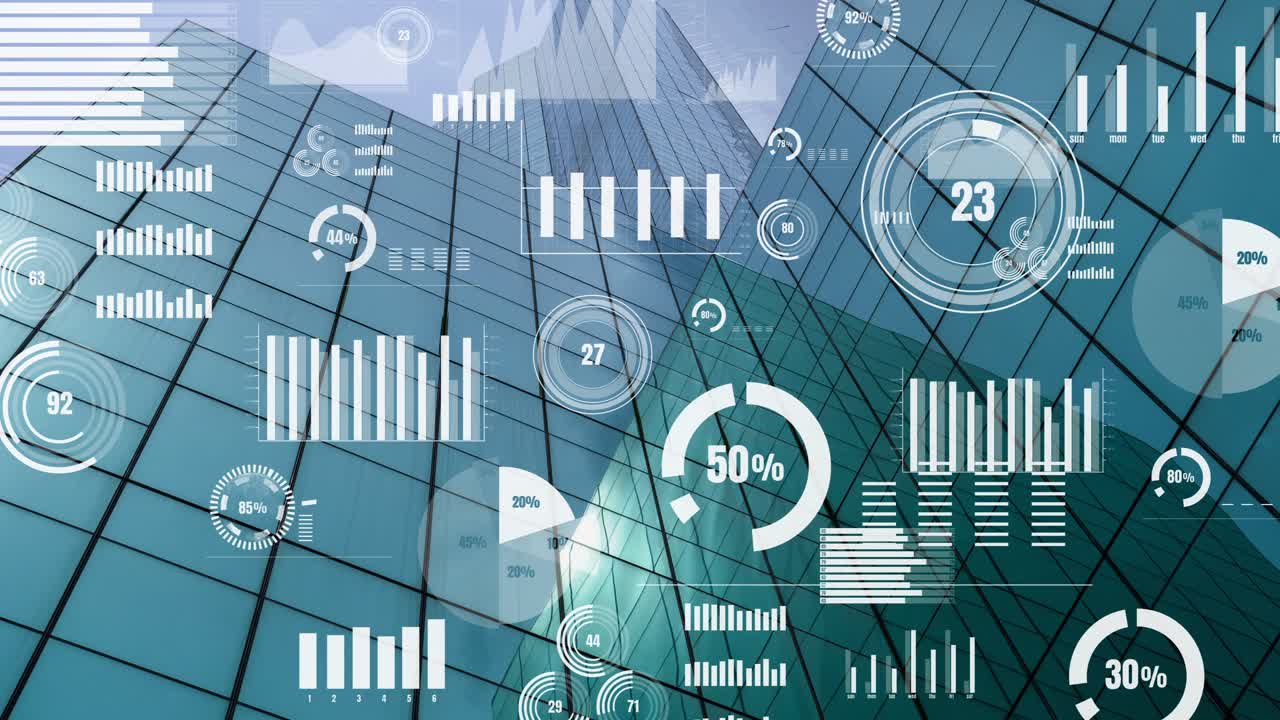 Business data analytic interface fly over smart city showing alteration future