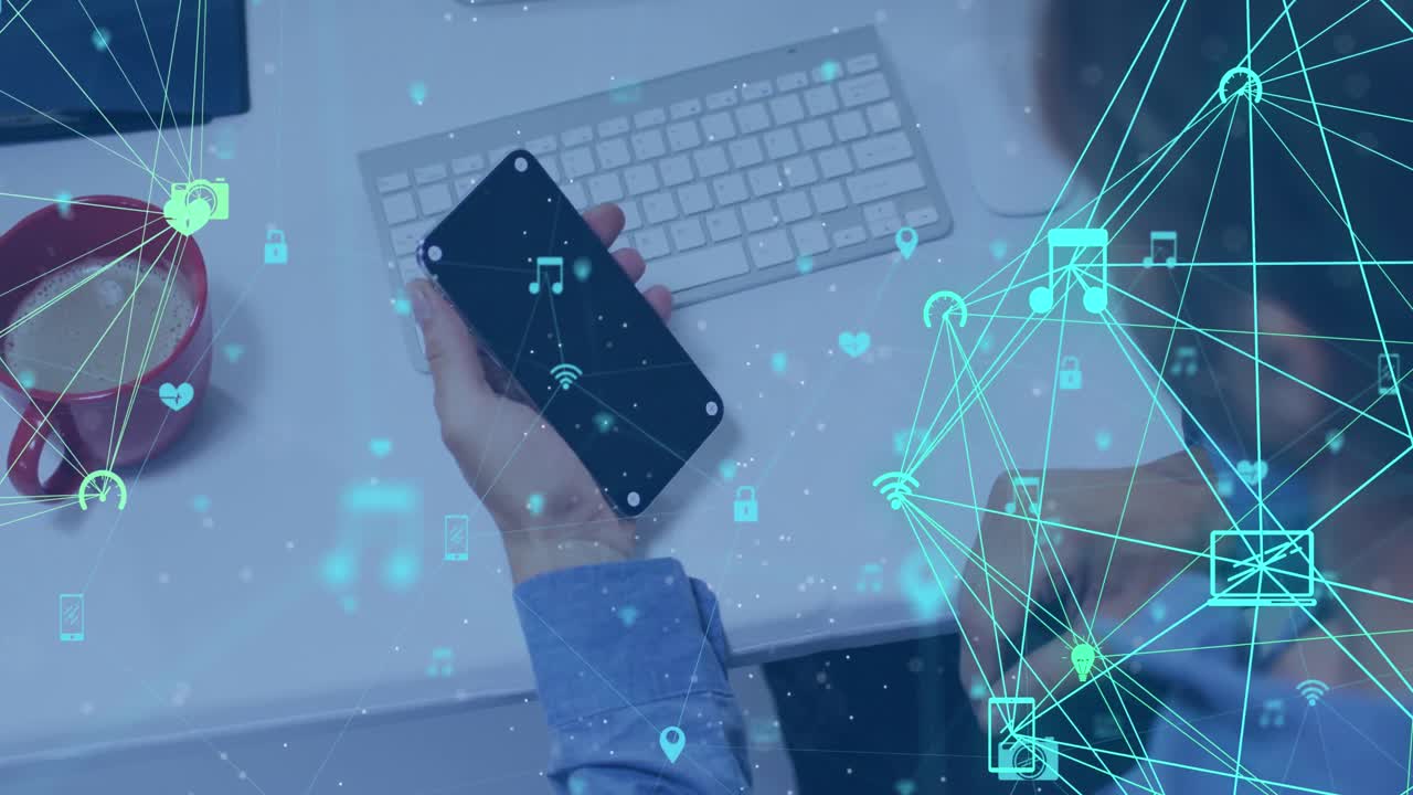 animación del procesamiento de datos sobre el hombre utilizando un teléfono inteligente