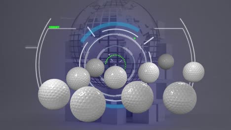 animation of golf balls over scope scanning and globe