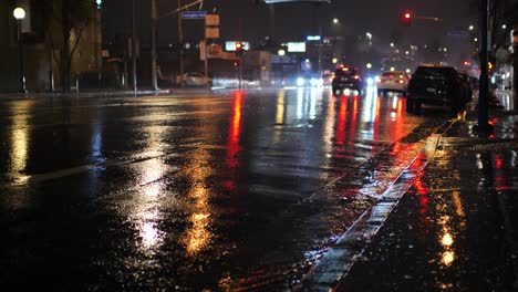 rainy sidewalk and road in la