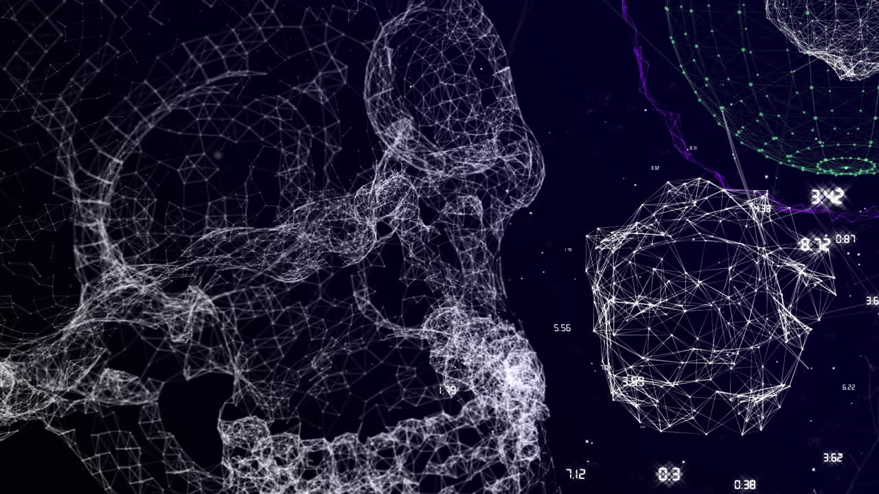 rete di connessioni che formano un cranio contro uno sfondo nero