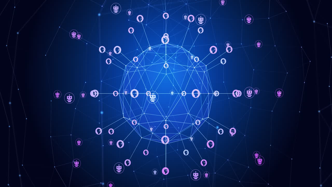 animación del globo con conexiones e iconos sobre fondo azul