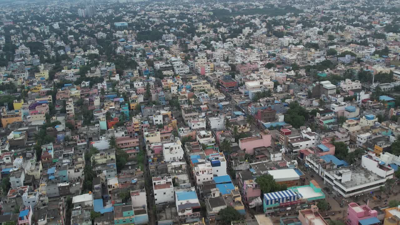 An aerial view of the streets and a city in India