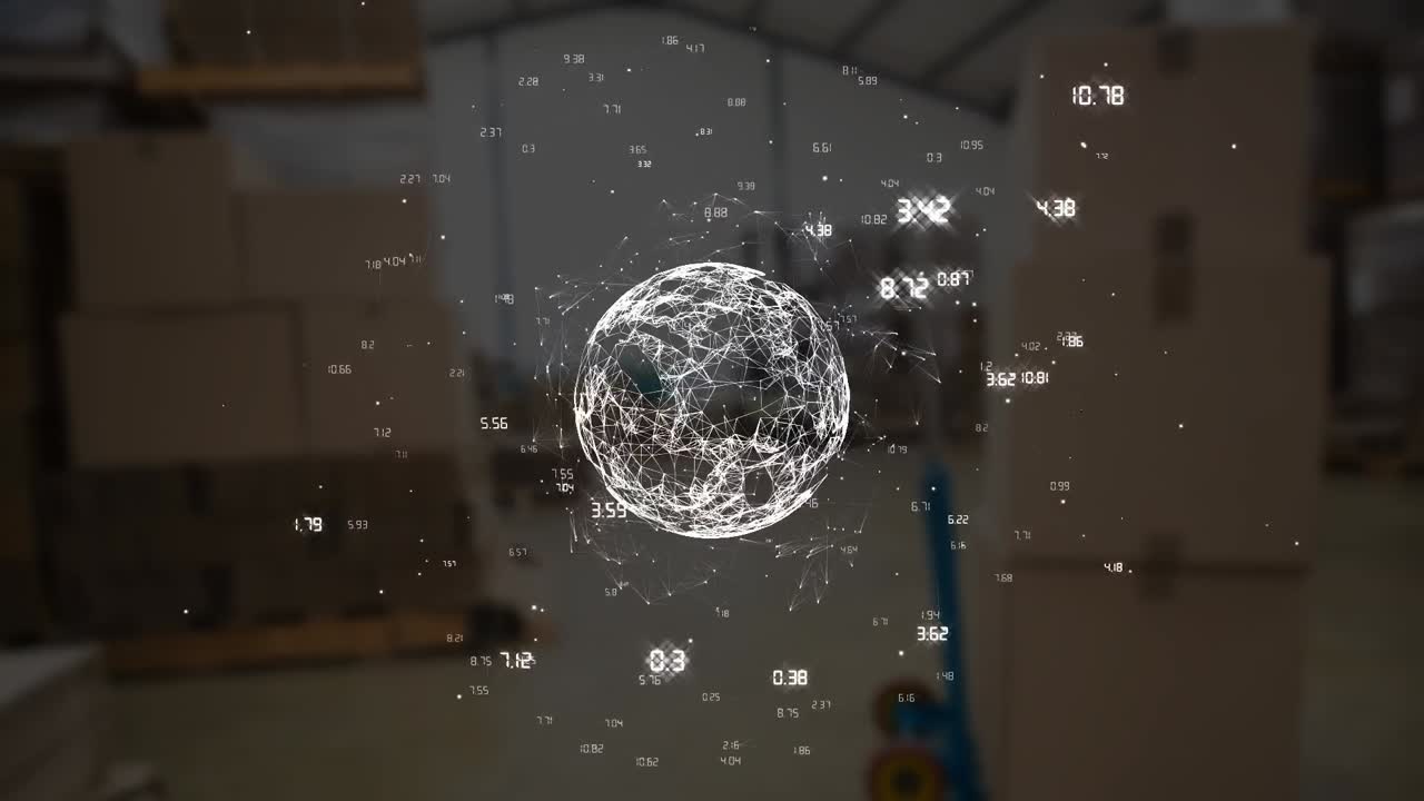 анимация сети соединений с глобусом и картонными коробками