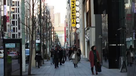 pedestrians walking on a busy urban sidewalk