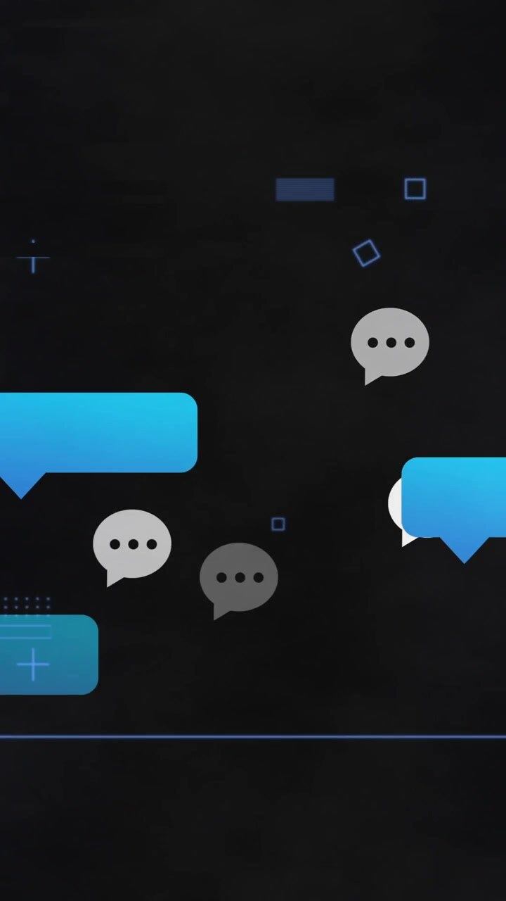Animation of media icons and diagrams on black background
