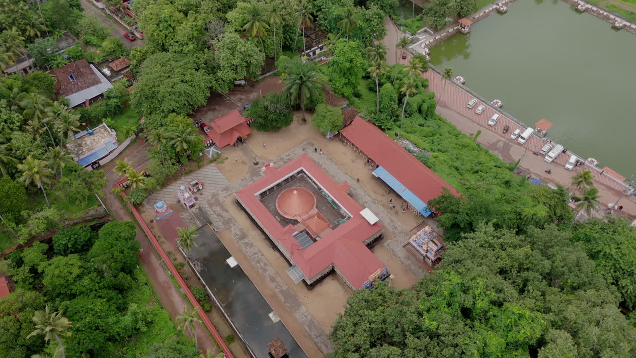 Drone view of Varkala janardhana swamy temple and Papanasham Beach, Thiruvananthapuram, Kerala, India