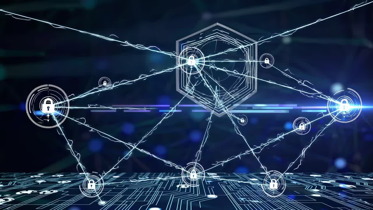 Concetto futuristico di sicurezza della rete con un'angolazione dall'alto