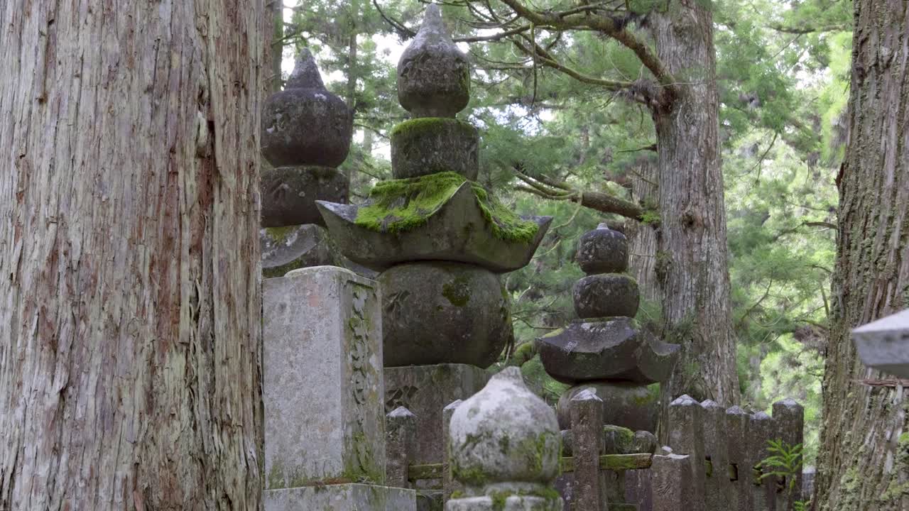 일본 의 코야산 에 있는 기둥 들 위 에 있는 느린 동작 의 오른쪽 슬라이더